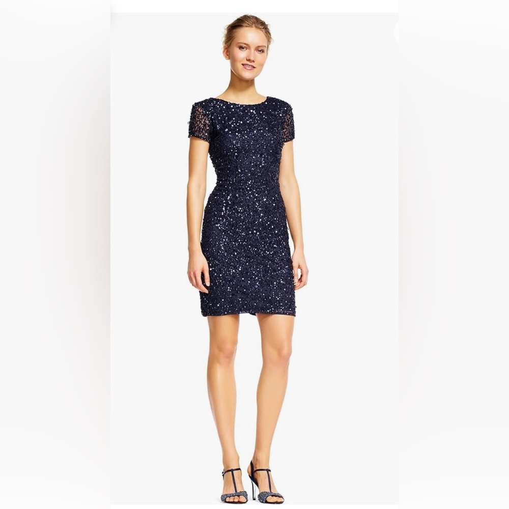 Women's Cap Sleeve Fully Beaded Cocktail Dress with Scoop Back
